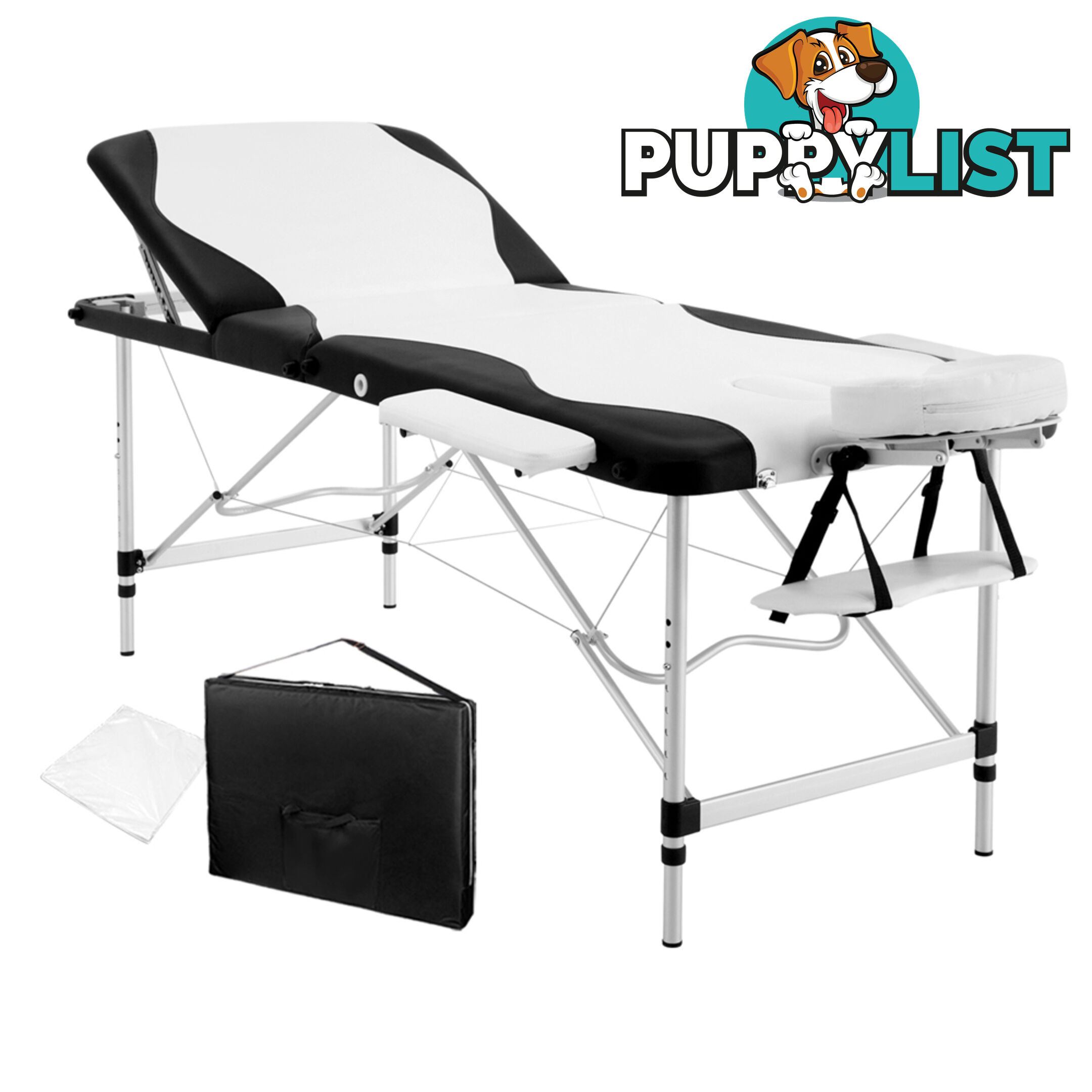 Portable Aluminium 3 Fold Massage Table Chair Bed Black White 75cm