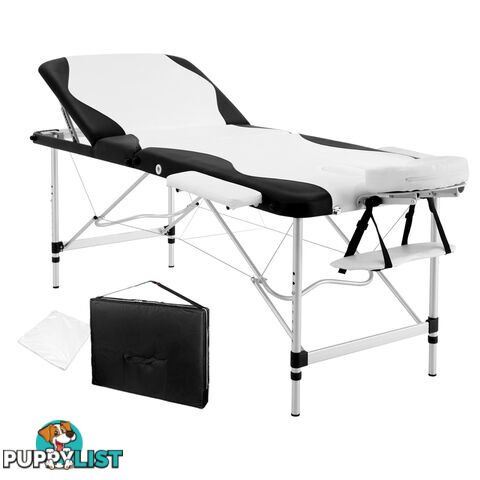 Portable Aluminium 3 Fold Massage Table Chair Bed Black White 75cm