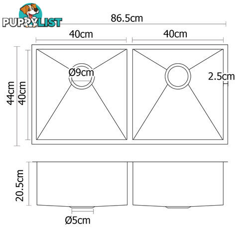 Stainless Steel Kitchen/Laundry Sink w/ Strainer Waste 865x440mm