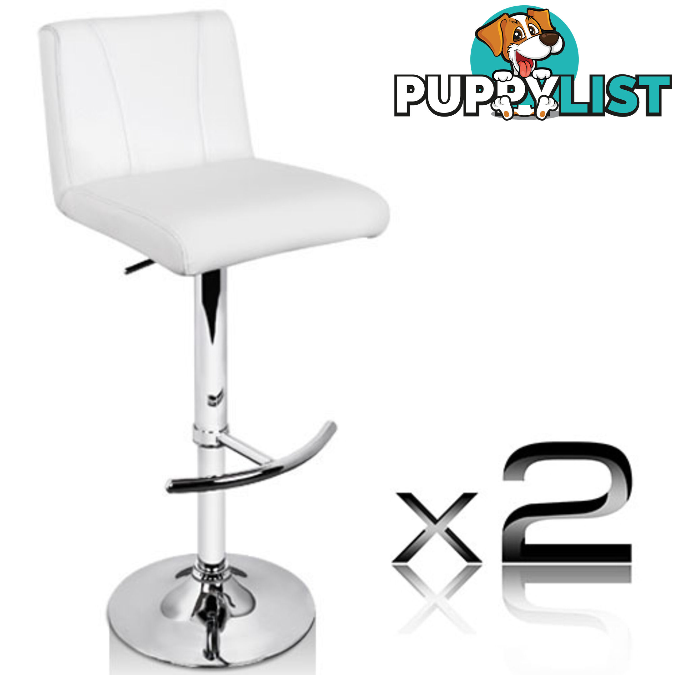 Set of 2 PU Leather Kitchen Bar Stool White