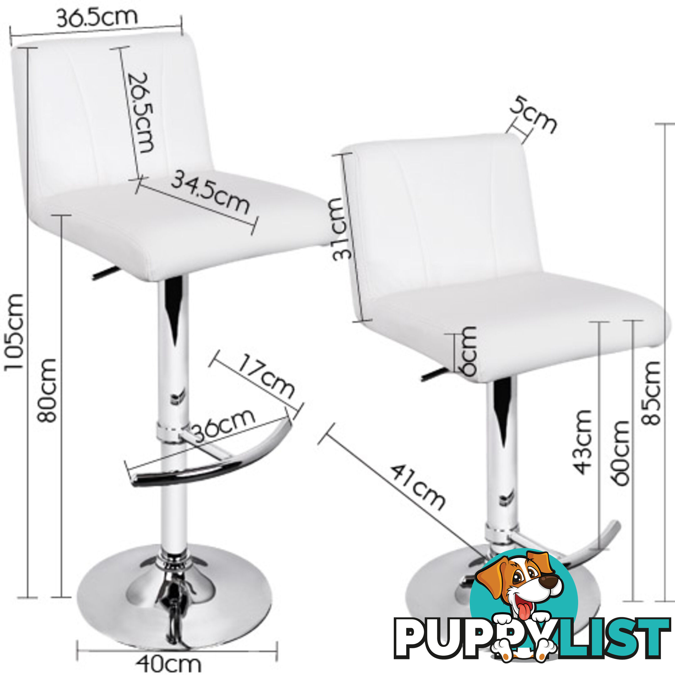 Set of 2 PU Leather Kitchen Bar Stool White