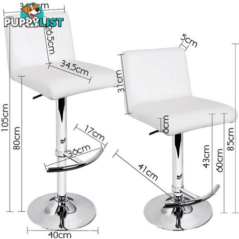 Set of 2 PU Leather Kitchen Bar Stool White