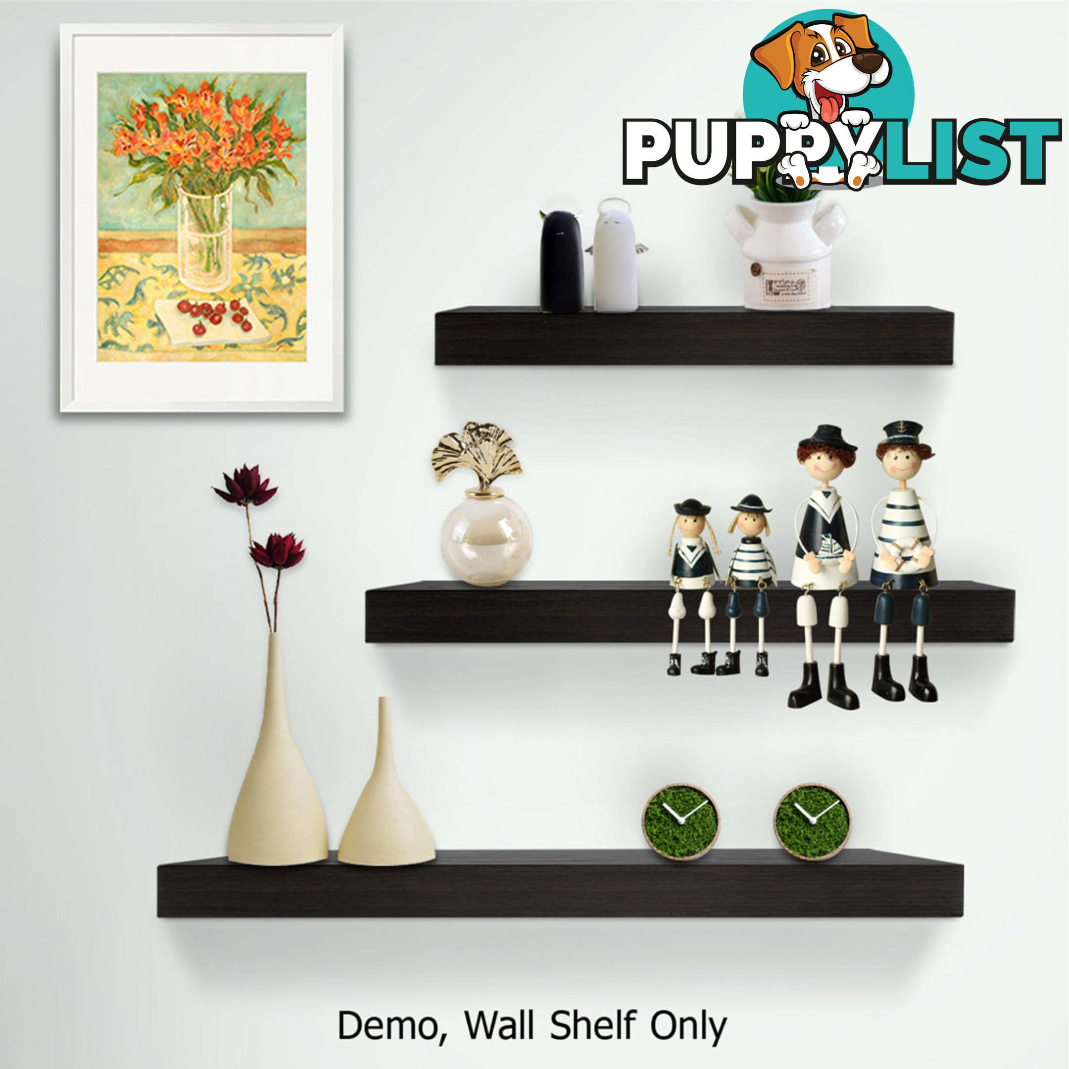 3 pcs Wall Floating Shelf Set Bookshelf Display Black