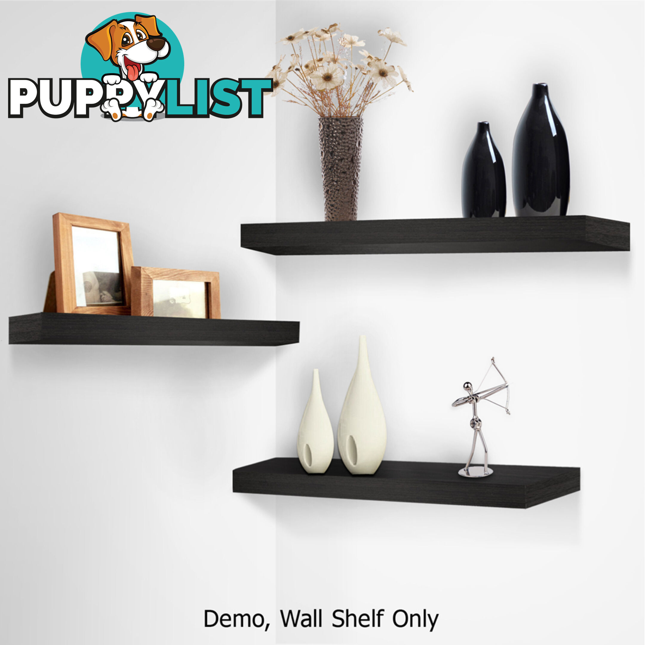 3 pcs Wall Floating Shelf Set Bookshelf Display Black