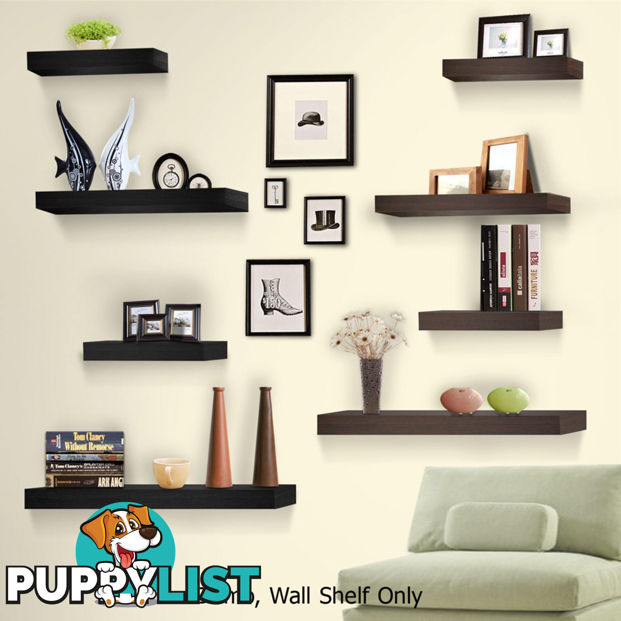 3 pcs Wall Floating Shelf Set Bookshelf Display Black