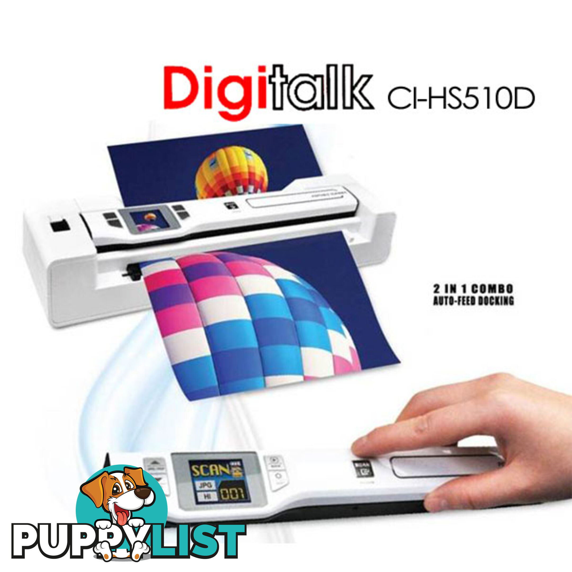 Digitalk 2-in-1 Combo Portable A4 1200DPI Photo & Document Scanner (CI-HS510D)