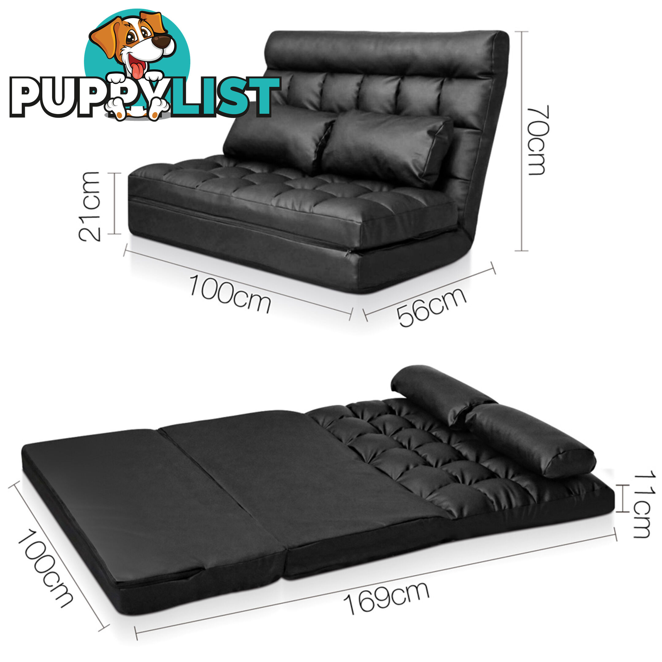 Double Size Adjustable Lounge Sofa - 10 positions PU Leather