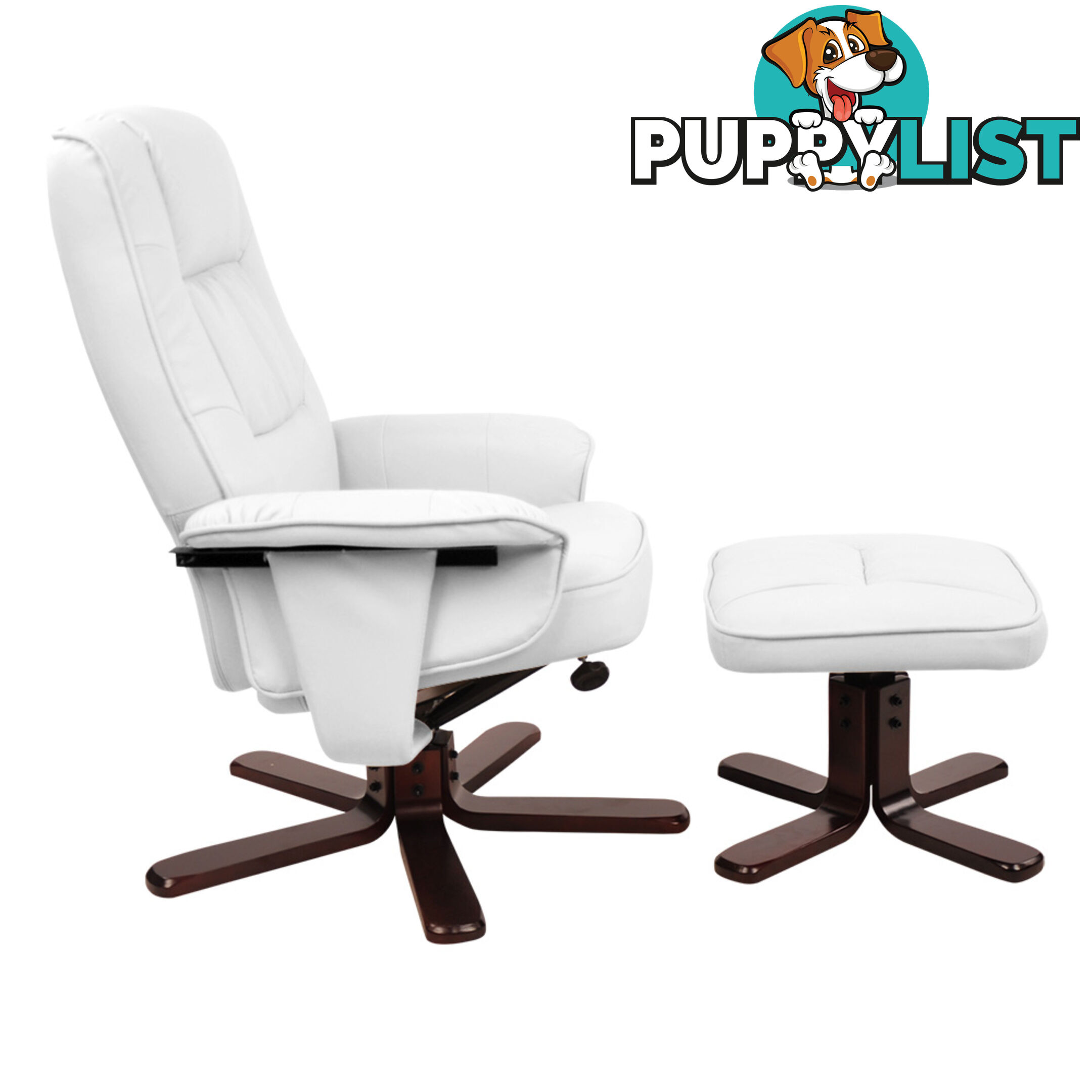 PU Leather Lounge Recliner Chair Ottoman White