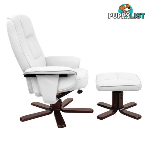 PU Leather Lounge Recliner Chair Ottoman White