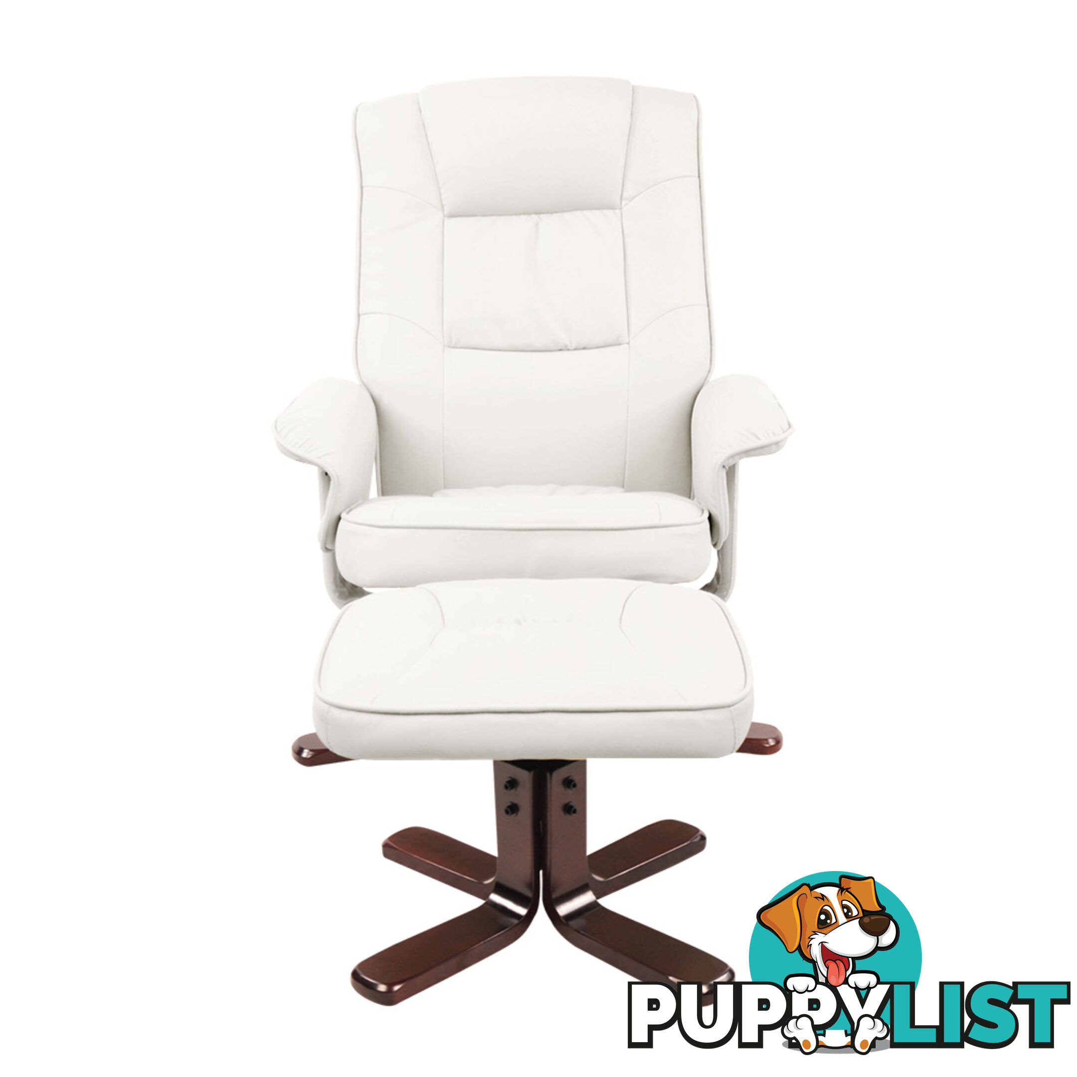 PU Leather Lounge Recliner Chair Ottoman White