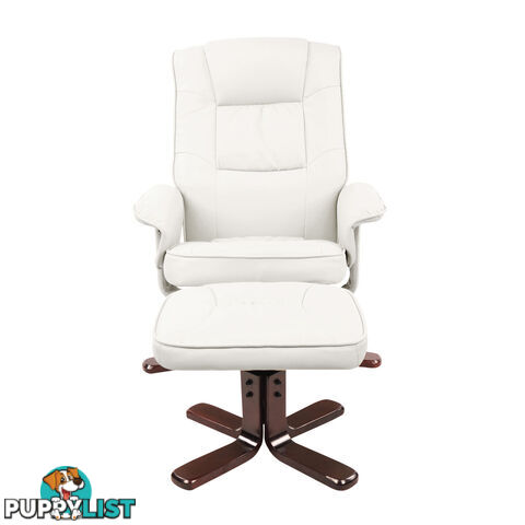 PU Leather Lounge Recliner Chair Ottoman White