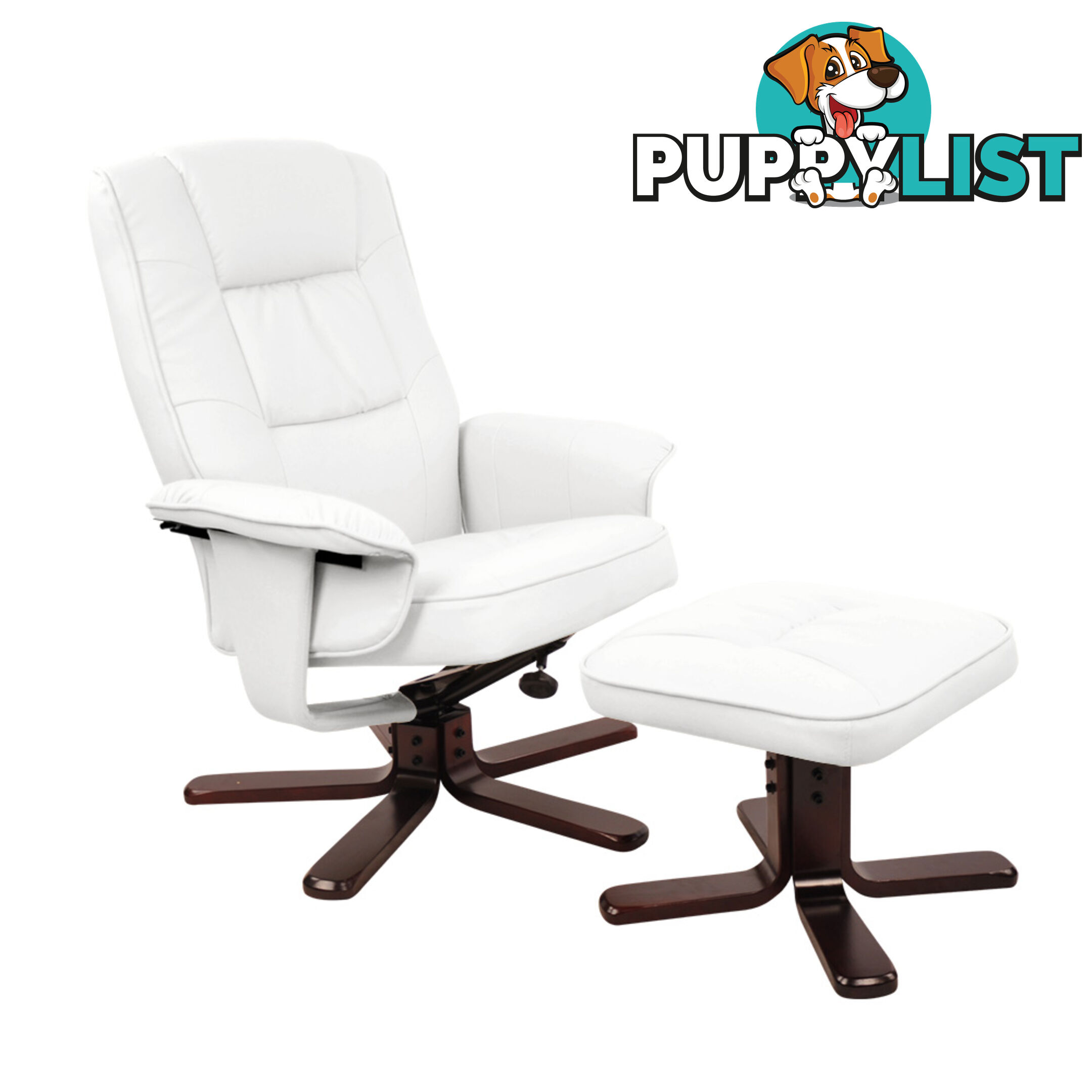 PU Leather Lounge Recliner Chair Ottoman White