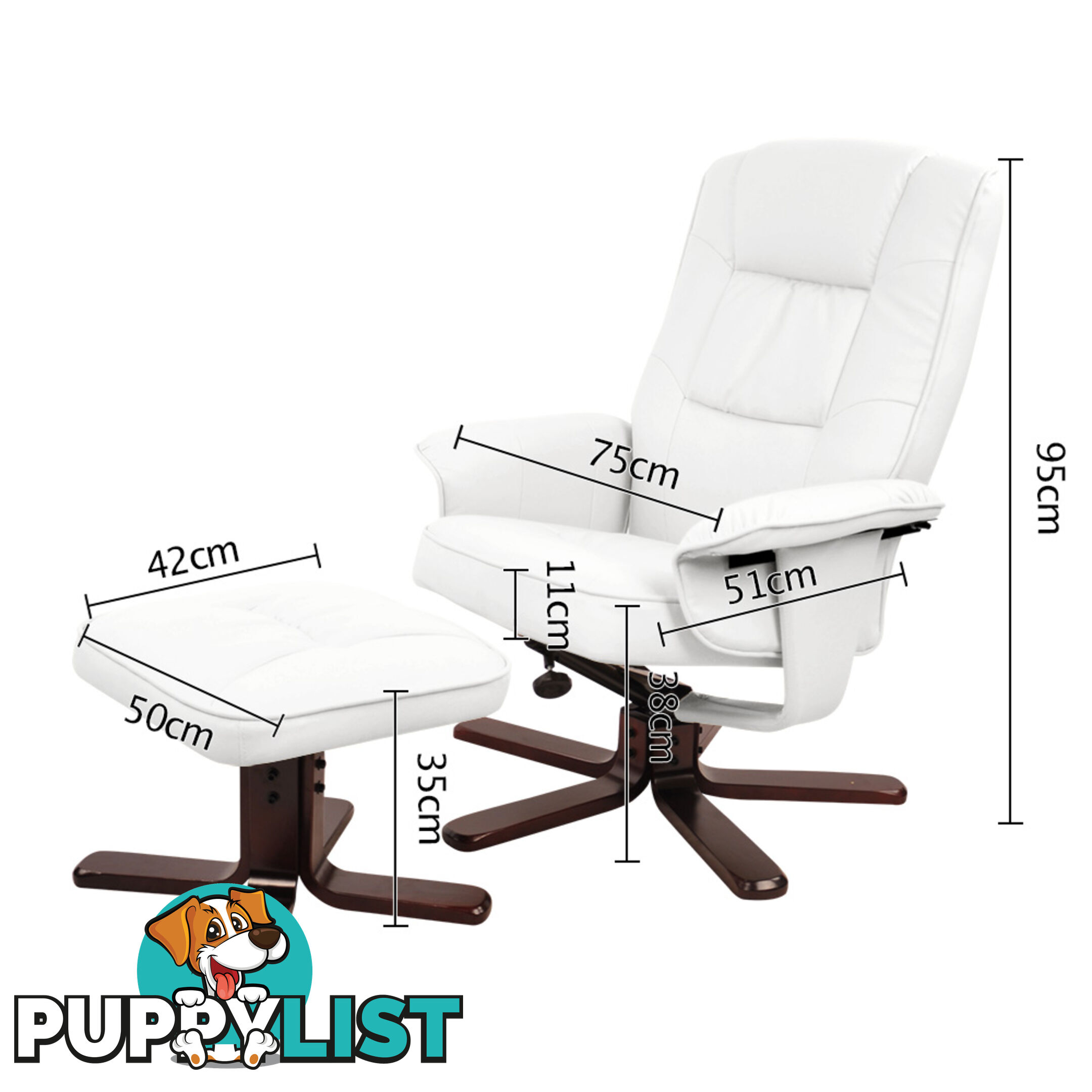 PU Leather Lounge Recliner Chair Ottoman White