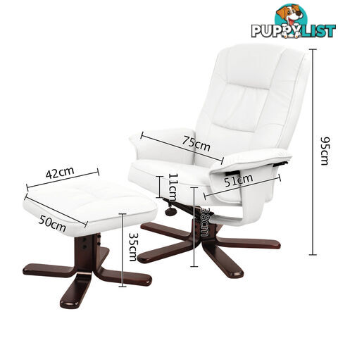 PU Leather Lounge Recliner Chair Ottoman White