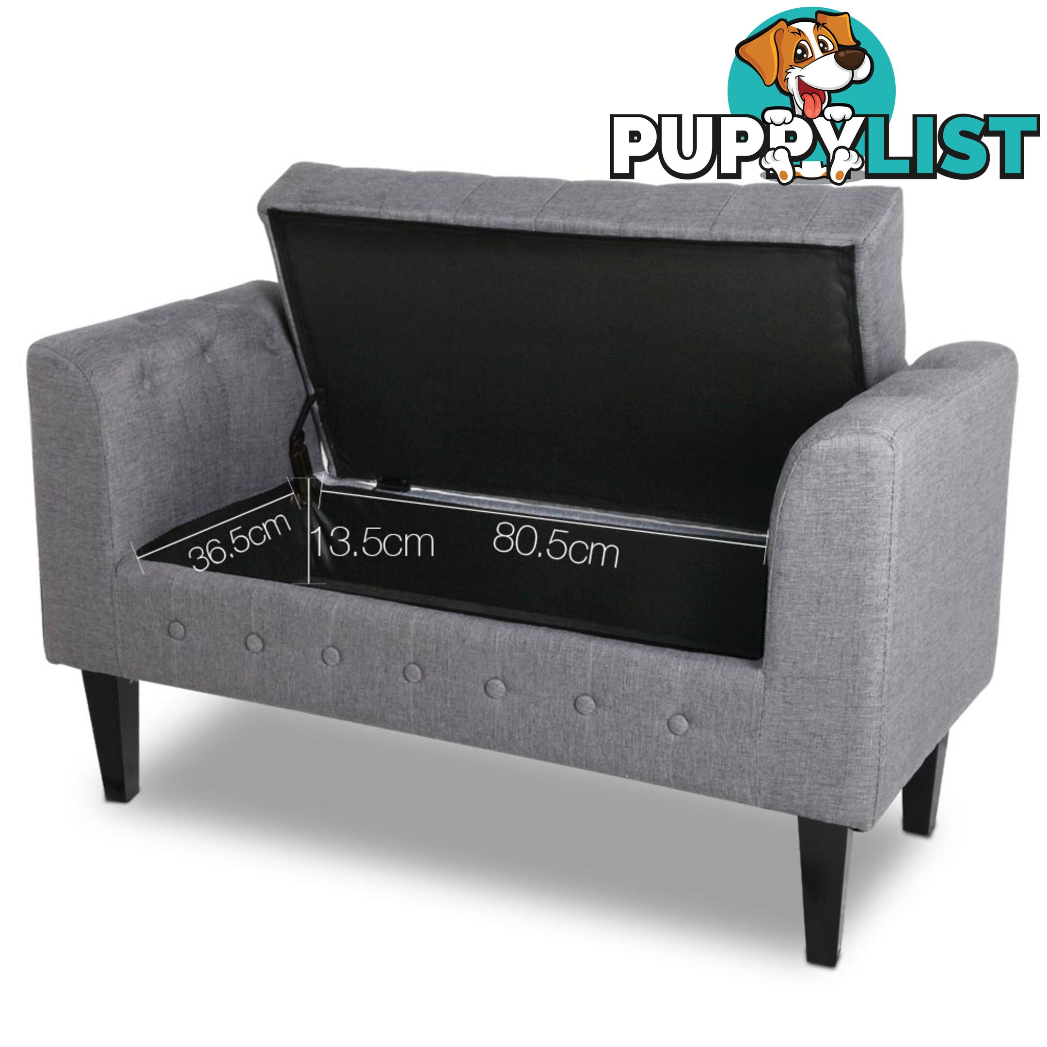 Linen Fabric Storage Ottoman _ Grey