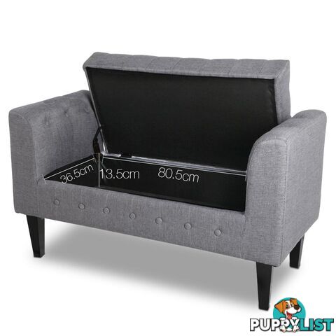 Linen Fabric Storage Ottoman _ Grey