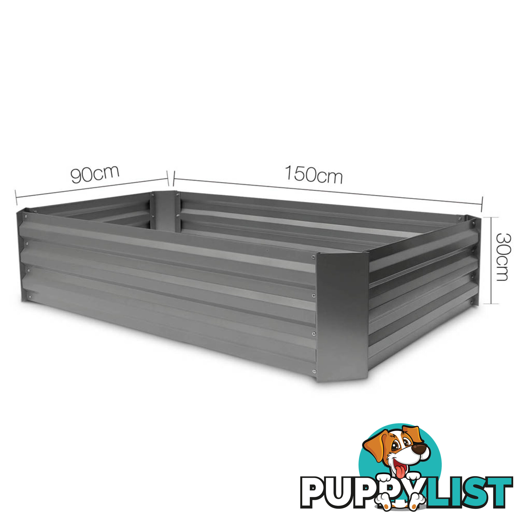 Galvanised Raised Garden Bed - 150 x 90 x 30cm - Aluminium Grey