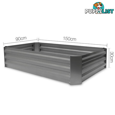 Galvanised Raised Garden Bed - 150 x 90 x 30cm - Aluminium Grey