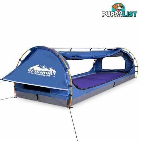 Double Camping Canvas Swag with Mattress and Air Pillow - Blue