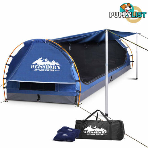 Double Camping Canvas Swag with Mattress and Air Pillow - Blue