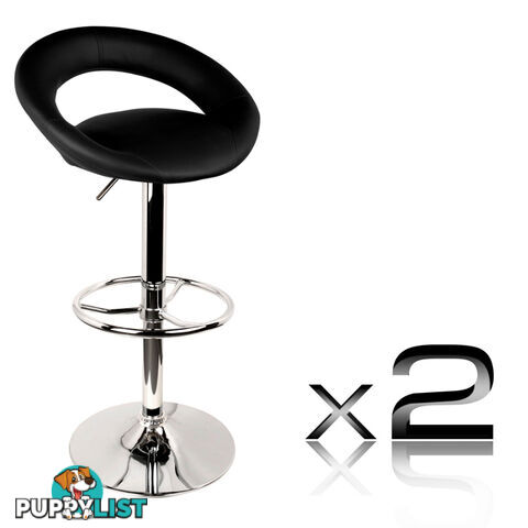 Set of 2 PU Leather Kitchen Bar Stool Black