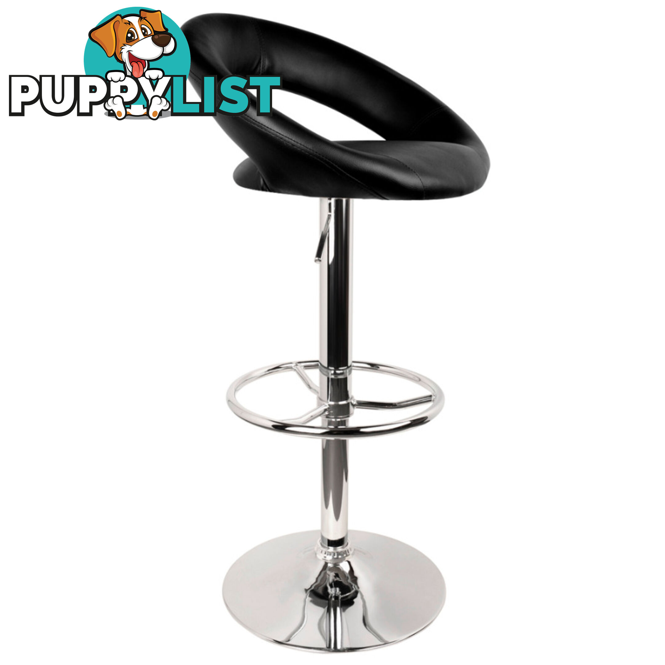 Set of 2 PU Leather Kitchen Bar Stool Black