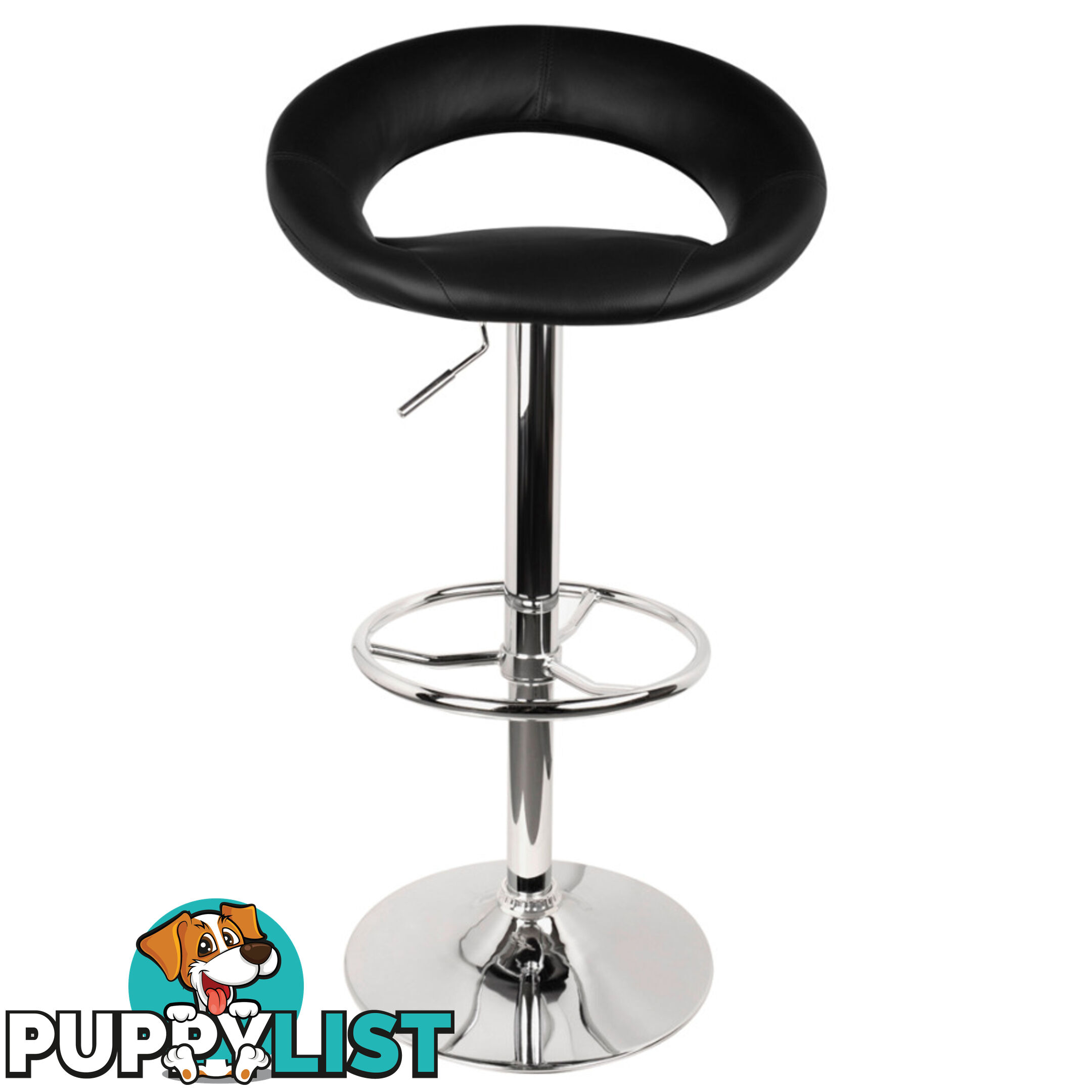 Set of 2 PU Leather Kitchen Bar Stool Black