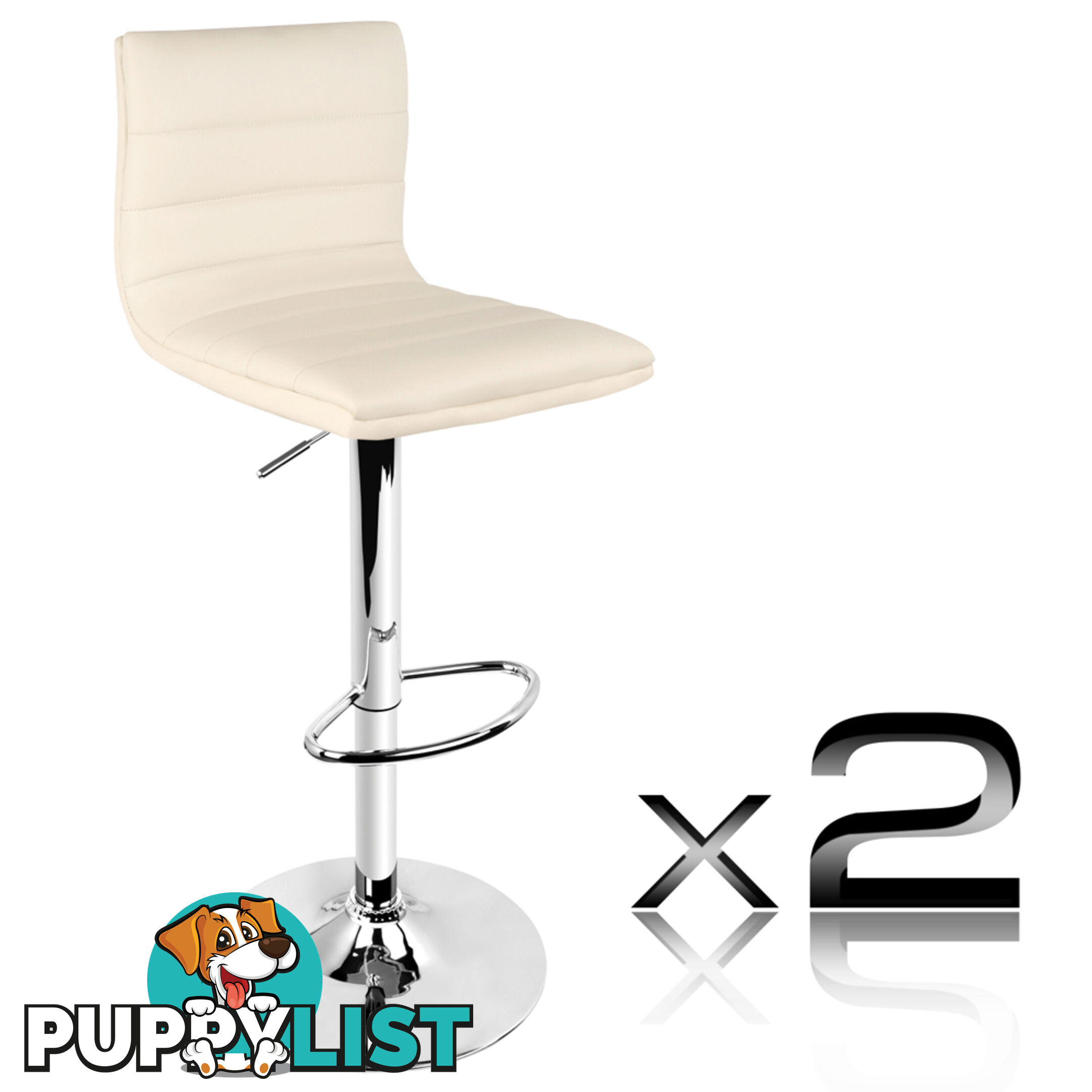 Set of 2 PU Leather Kitchen Bar Stool Beige