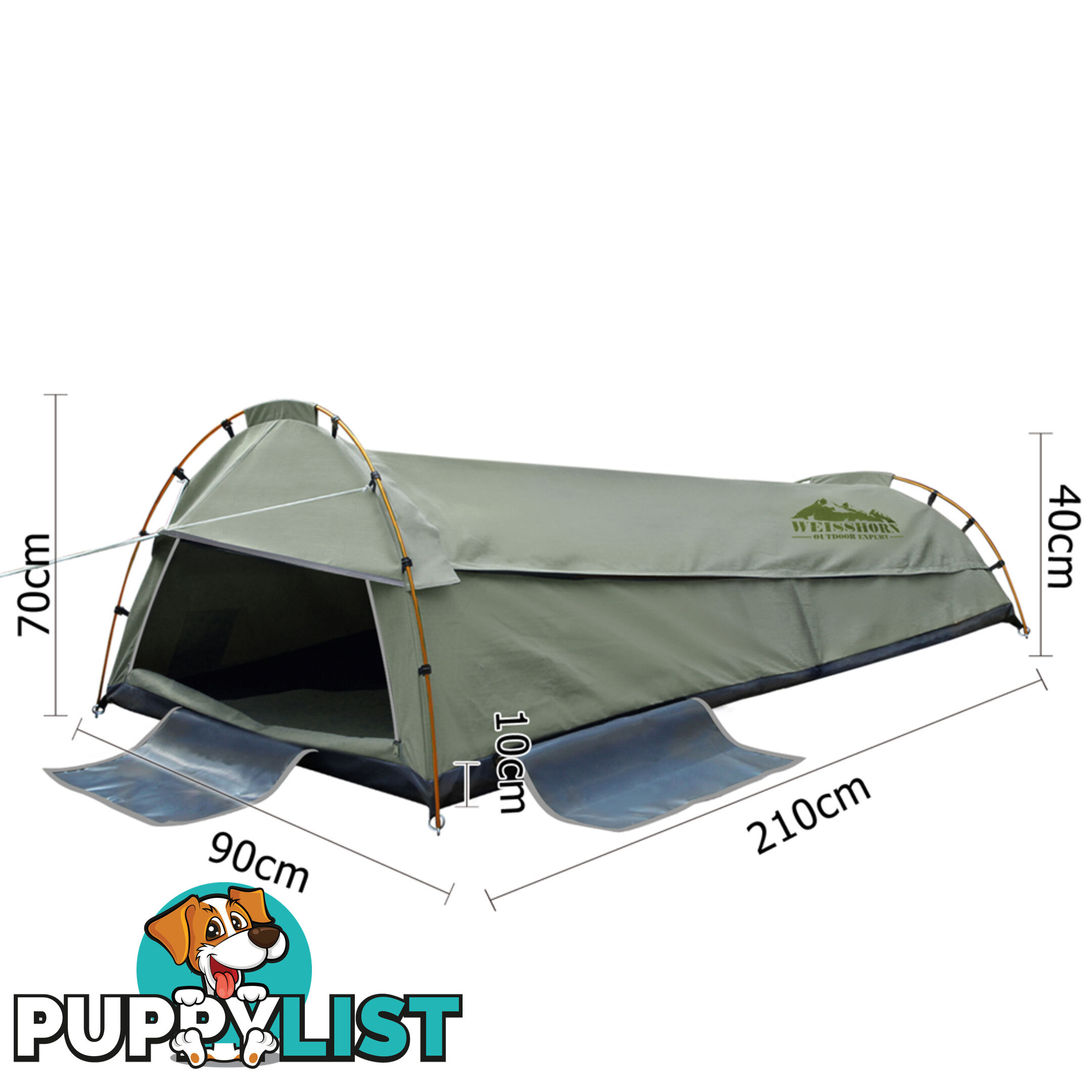 King Single Camping Canvas Swag Tent Celadon w/ Air Pillow