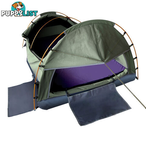 King Single Camping Canvas Swag Tent Celadon w/ Air Pillow