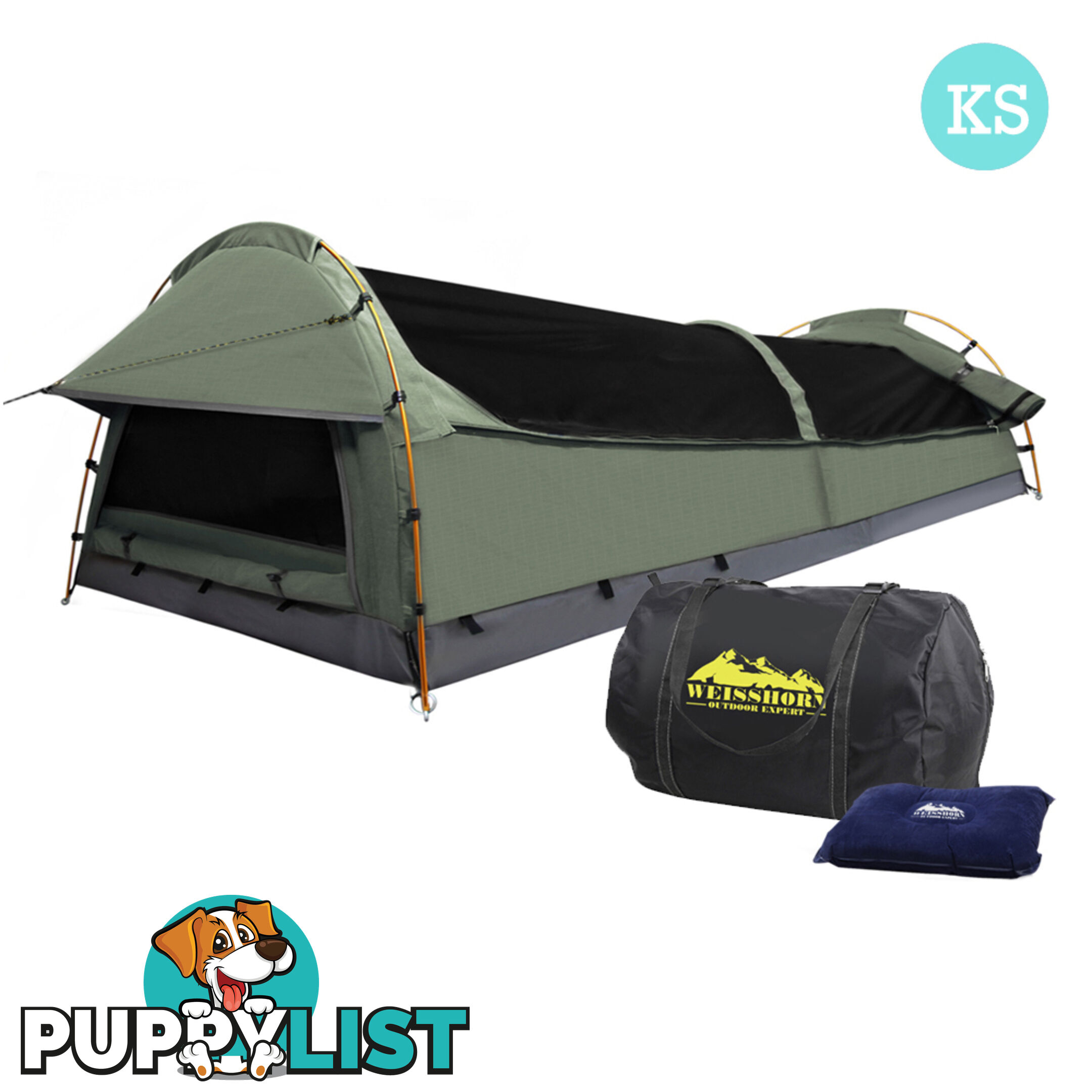 King Single Camping Canvas Swag Tent Celadon w/ Air Pillow