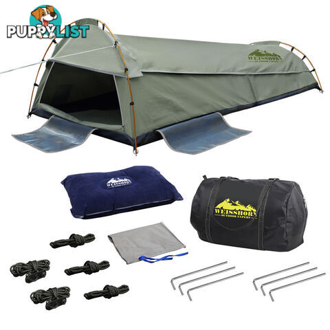 King Single Camping Canvas Swag Tent Celadon w/ Air Pillow