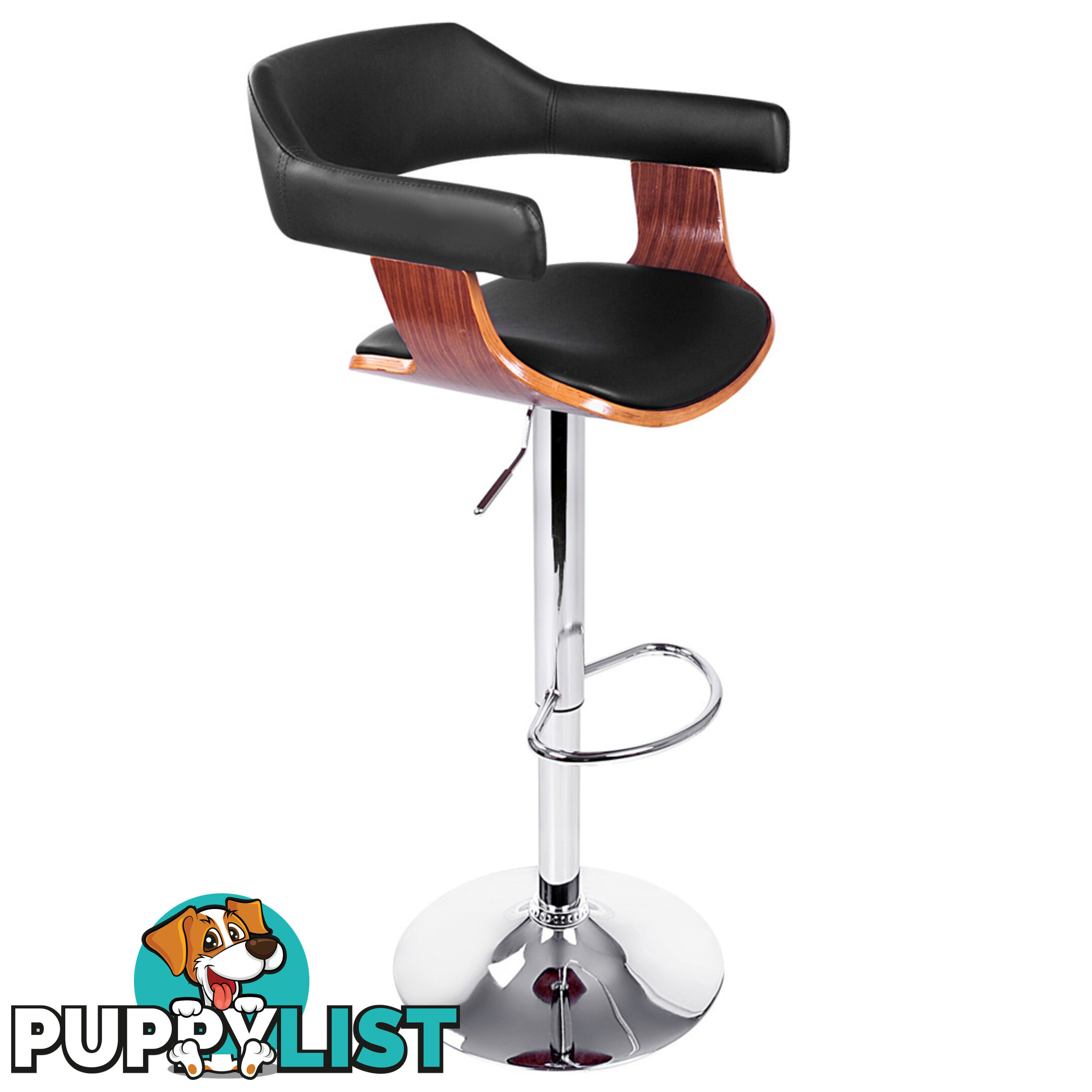 PU Leather Wooden Kitchen Bar Stool Black