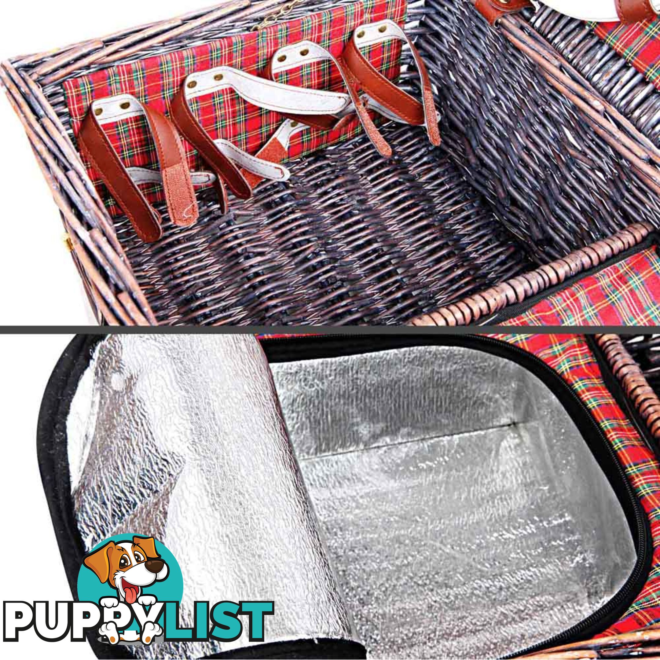 4 Person Picnic Basket Set w/ Cooler Bag Blanket