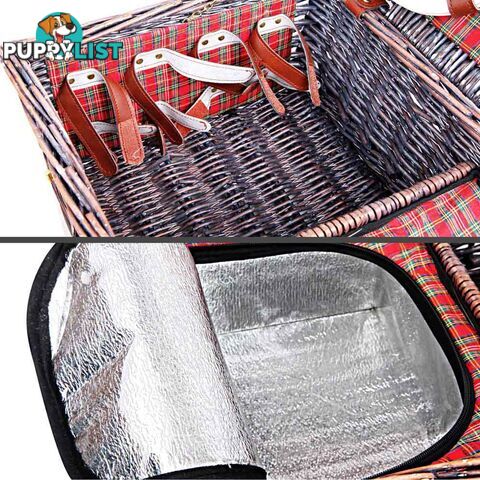 4 Person Picnic Basket Set w/ Cooler Bag Blanket