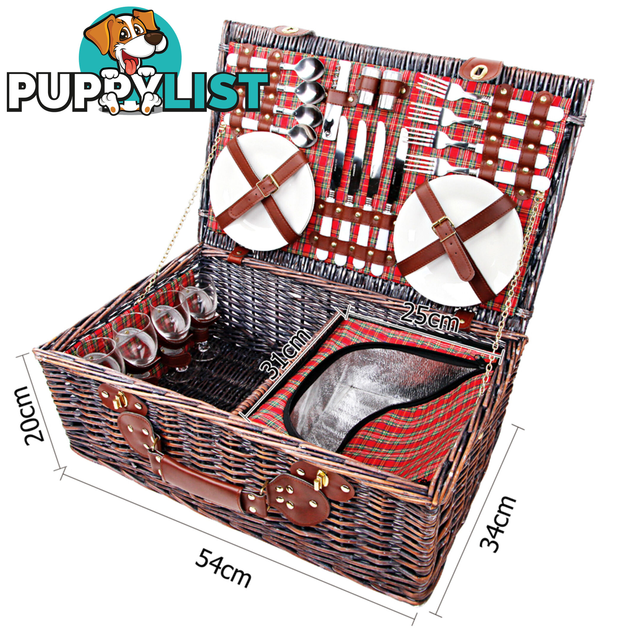 4 Person Picnic Basket Set w/ Cooler Bag Blanket