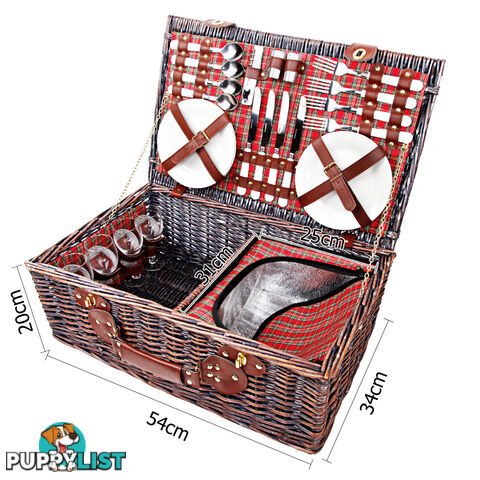 4 Person Picnic Basket Set w/ Cooler Bag Blanket