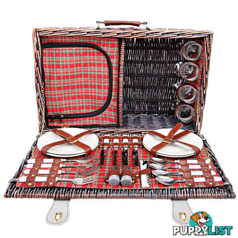 4 Person Picnic Basket Set w/ Cooler Bag Blanket