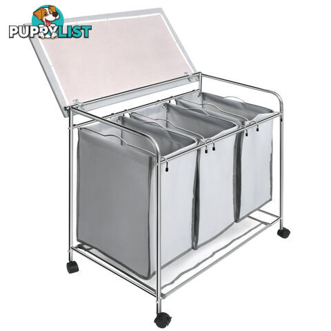 3 Compartment Laundry Cart Basket Trolley w/ Iron Board