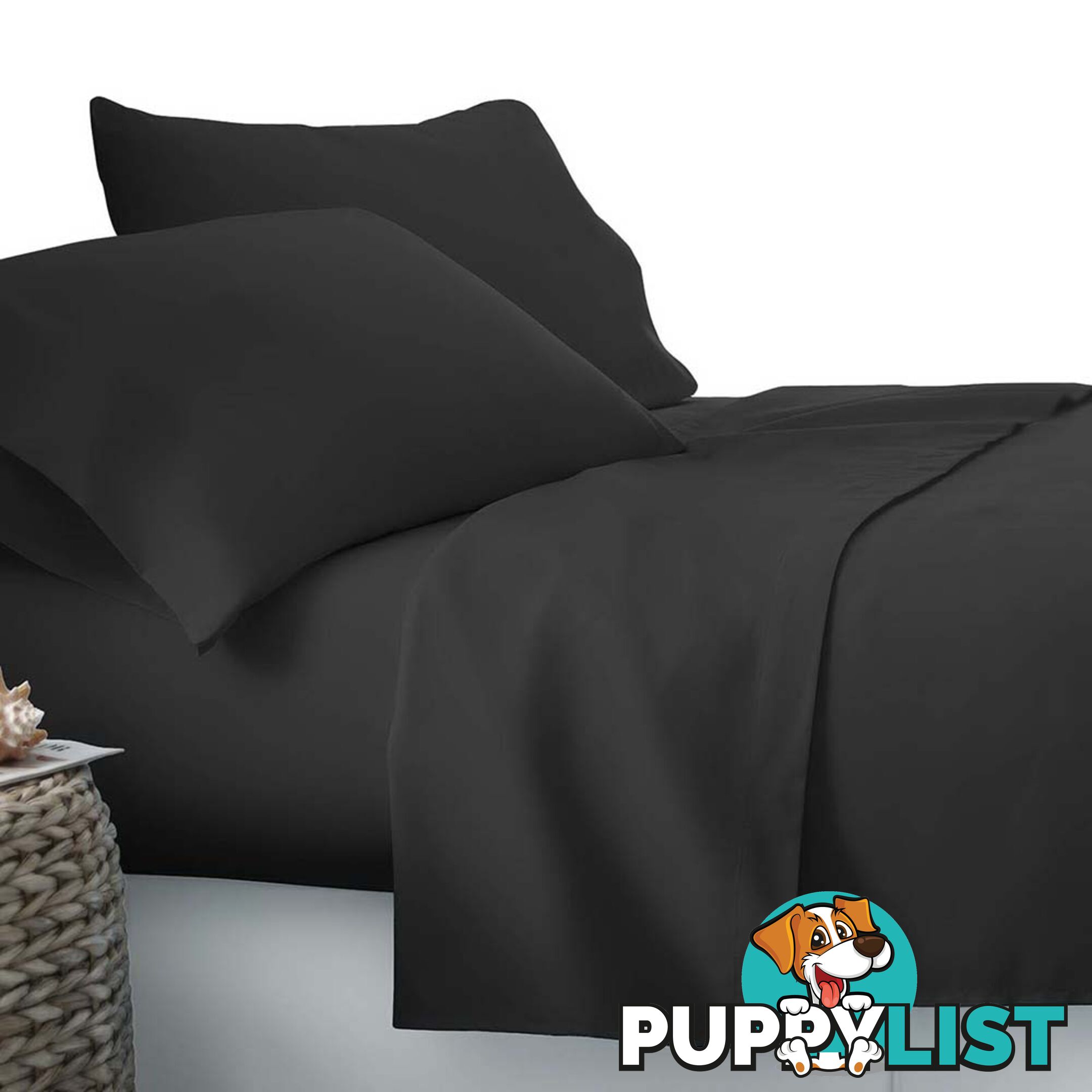 3 Piece Microfibre Sheet Set King Single _ Black