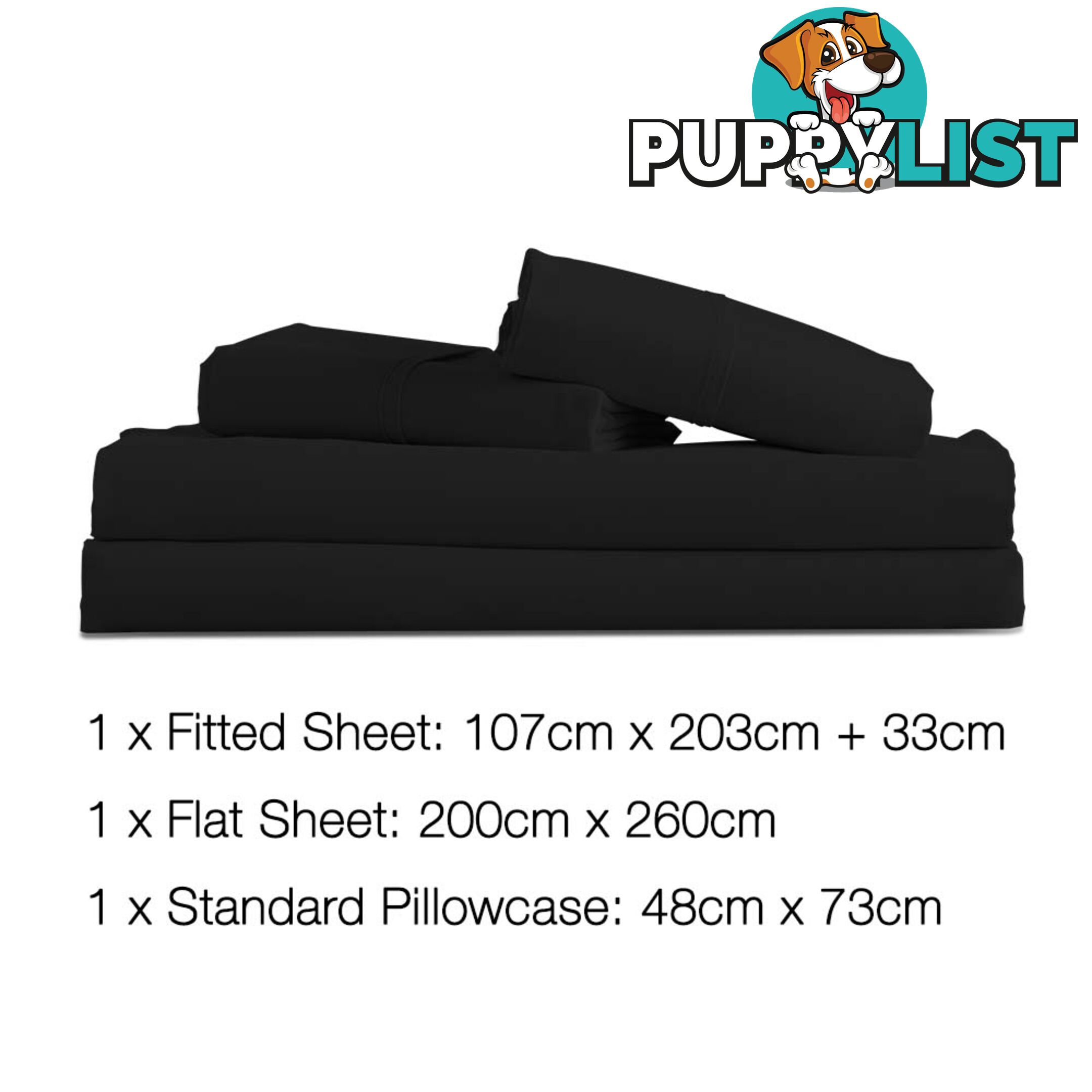 3 Piece Microfibre Sheet Set King Single _ Black