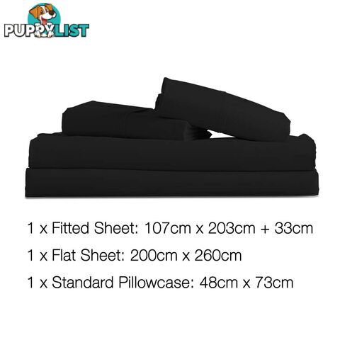 3 Piece Microfibre Sheet Set King Single _ Black