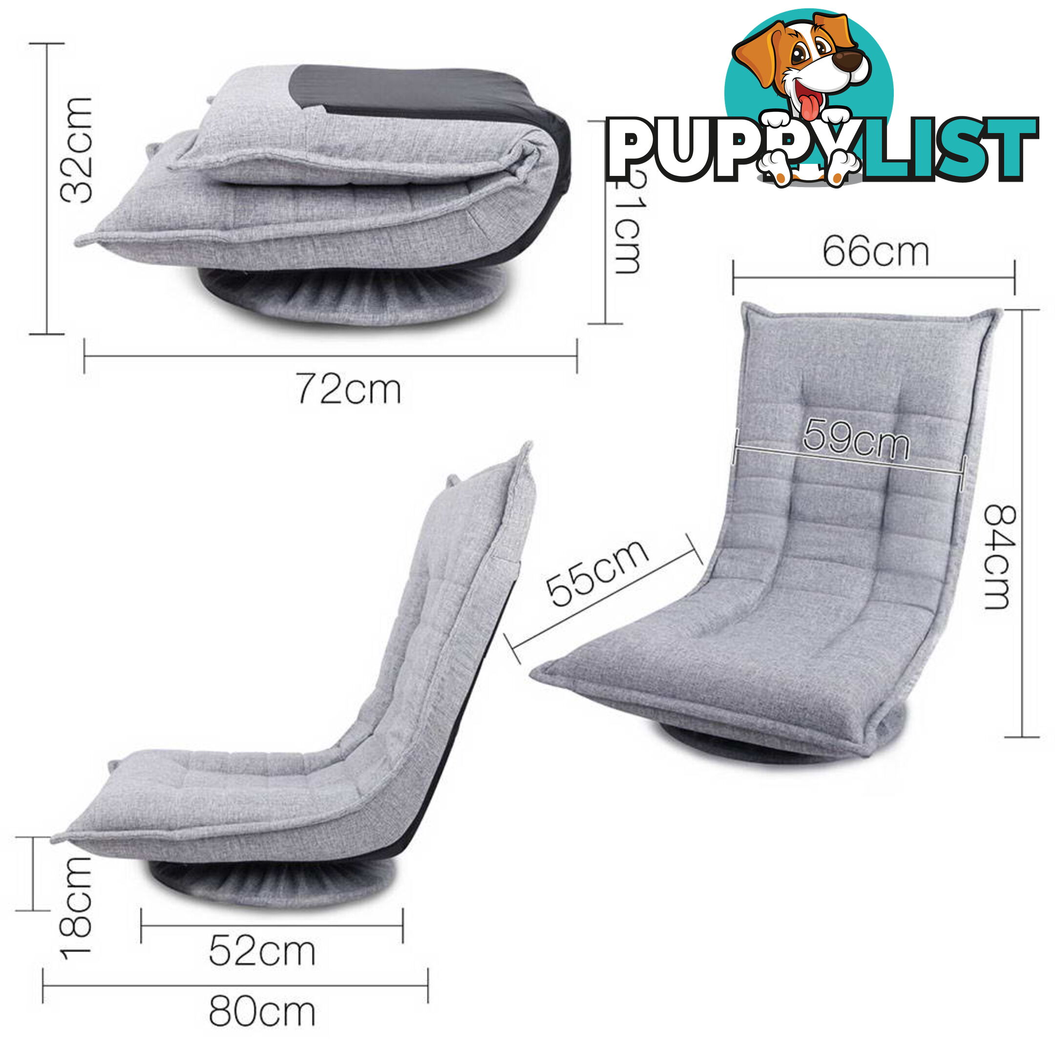 Swivel Foldable Floor Chair - Grey