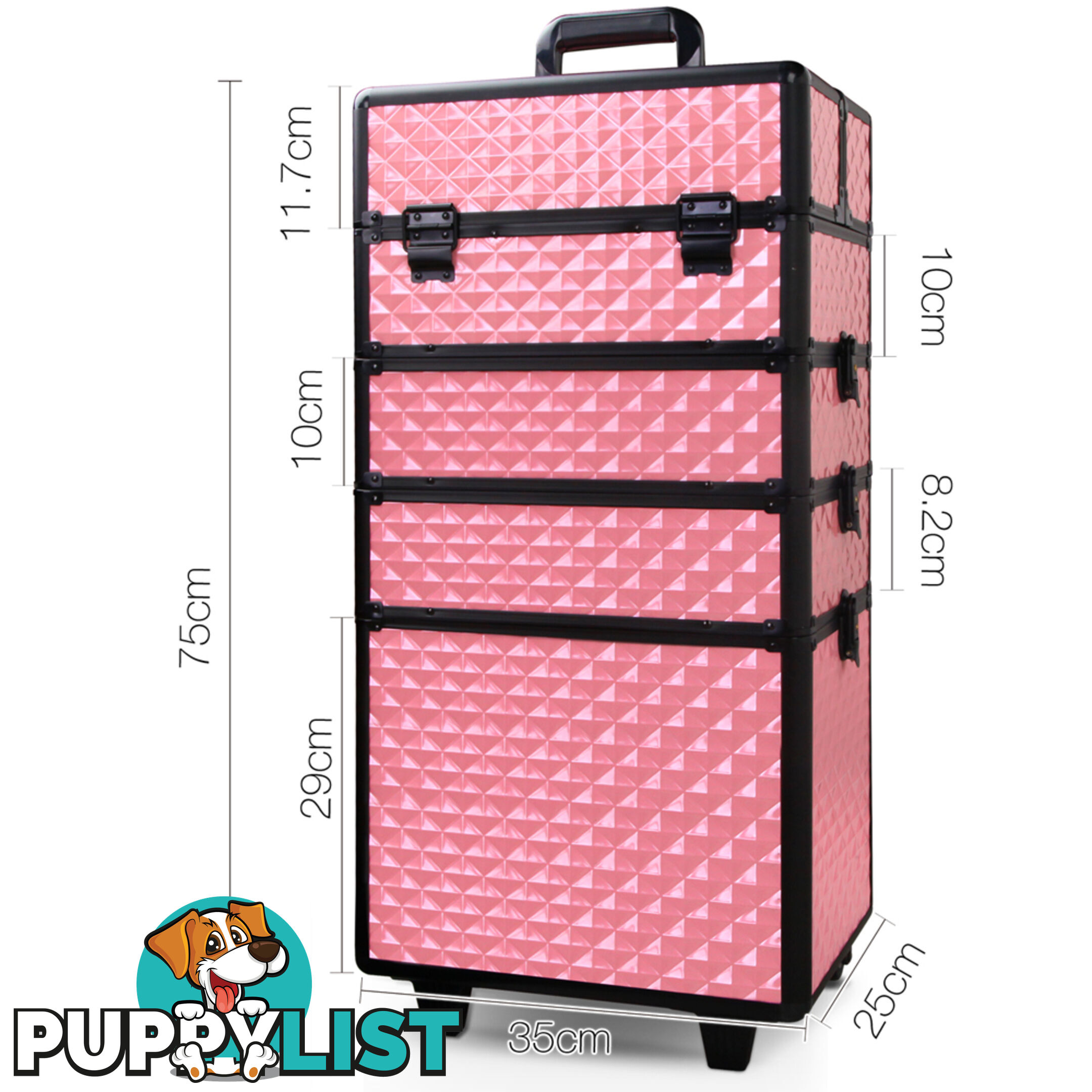 7 in 1 Portable Beauty Make up Cosmetic Trolley Case Pink