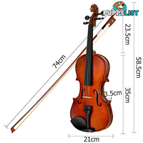 Full Size 4/4 Natural Wooden Beginner Violin Set Brown