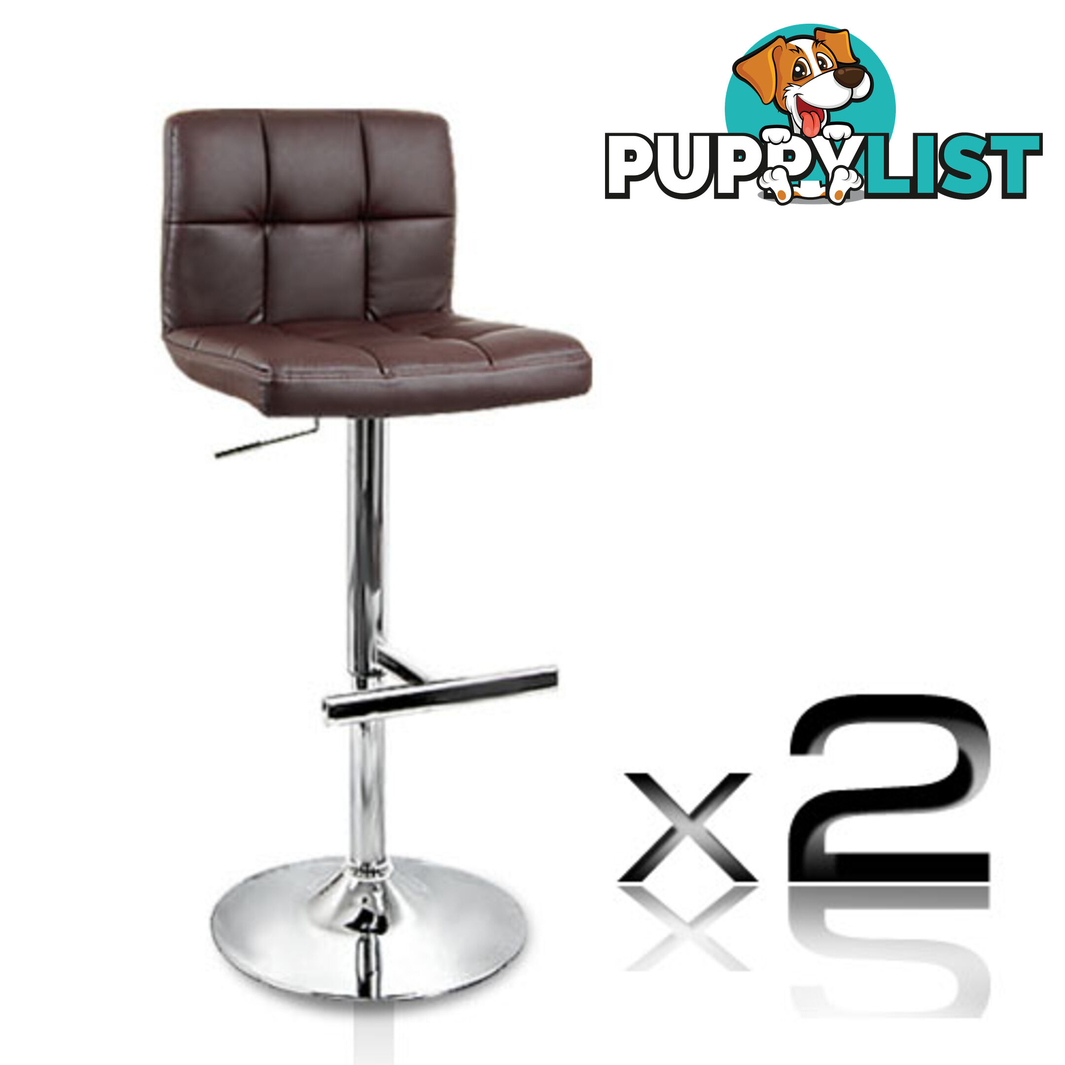 Set of 2 PU Leather Kitchen Bar Stool Chocolate