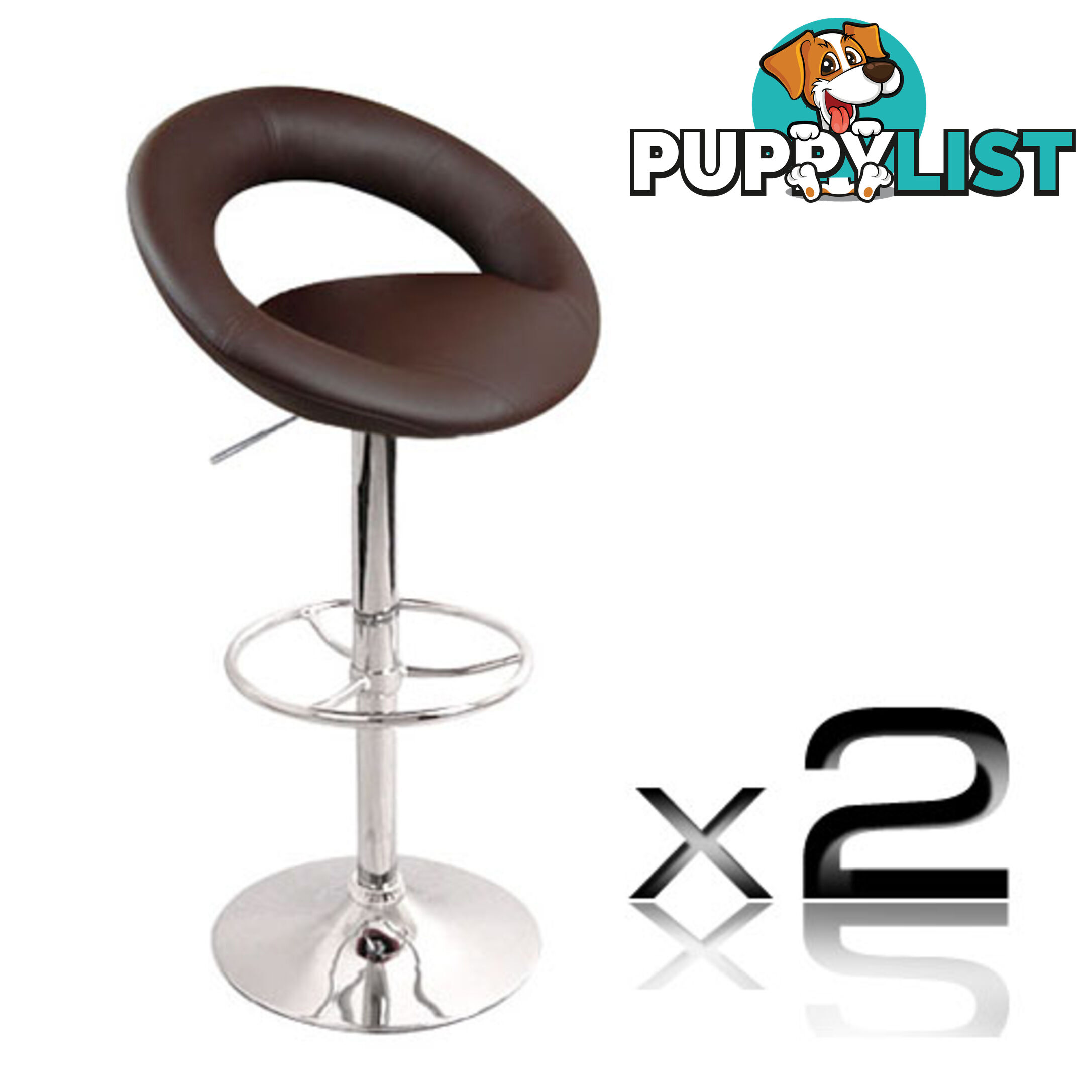 Set of 2 PU Leather Kitchen Bar Stool Chocolate