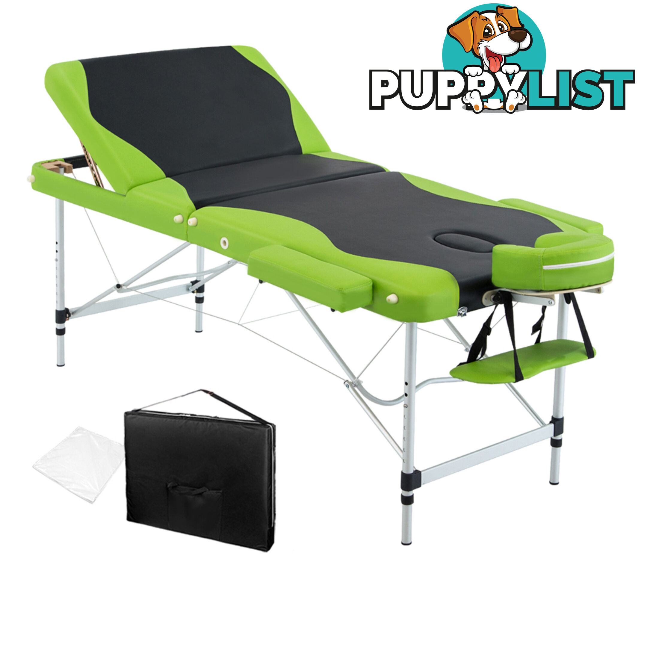 Aluminium Massage Table 3 Fold Green Black