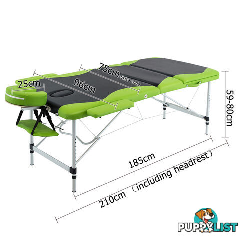 Aluminium Massage Table 3 Fold Green Black