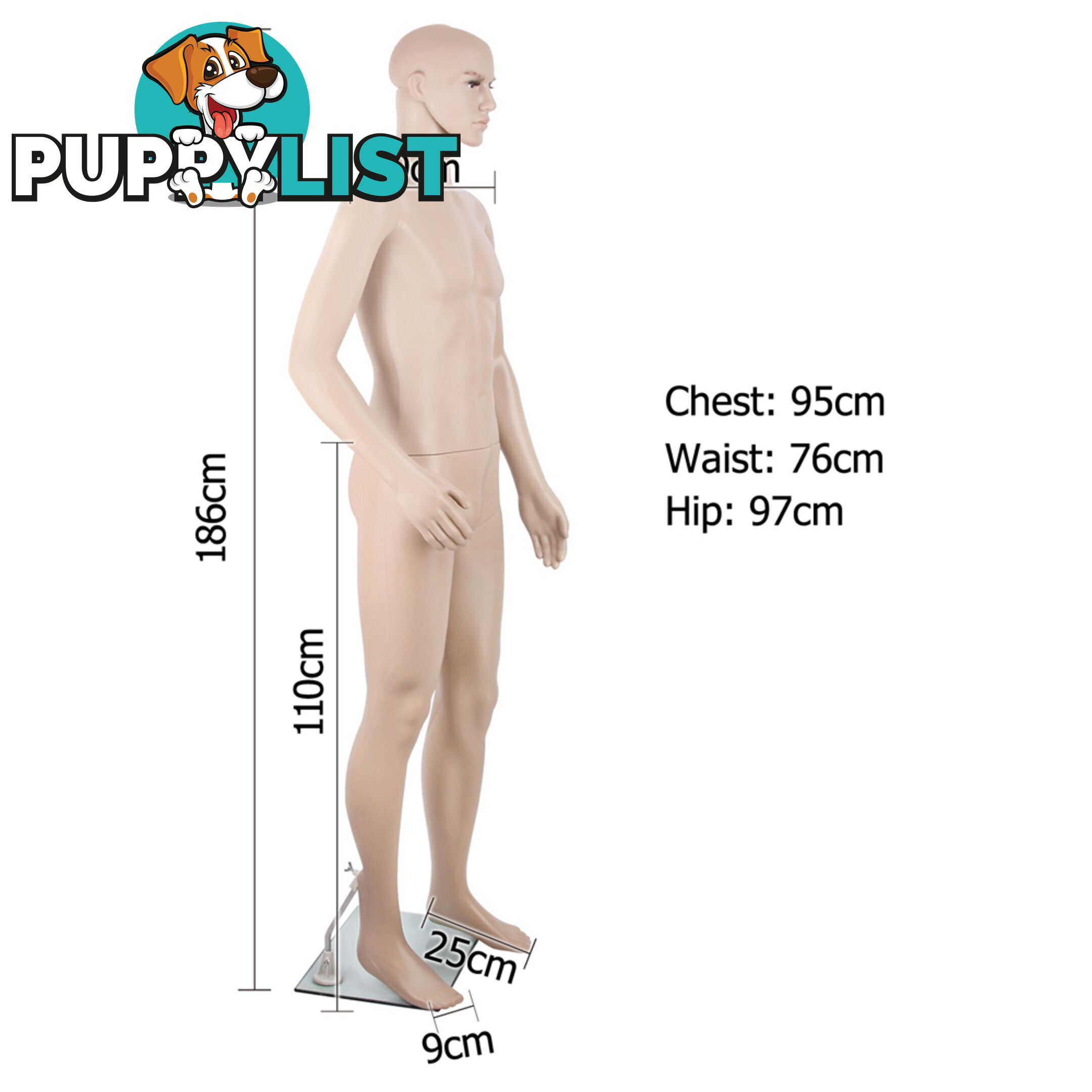 Full Body Male Mannequin Cloth Display Tailor Dressmaker Skin Tone 186cm